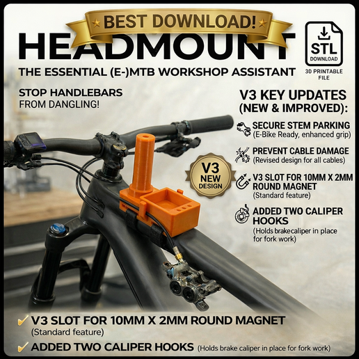 HeadMount V3 Pro Stem Holder | E-MTB Cockpit Maintenance Workstation