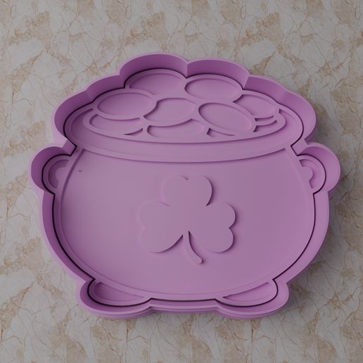 Pot of Gold Cookie Cutter STL – St. Patrick’s Day Embossed Cutter with Recessed Imprint – 3D Printable