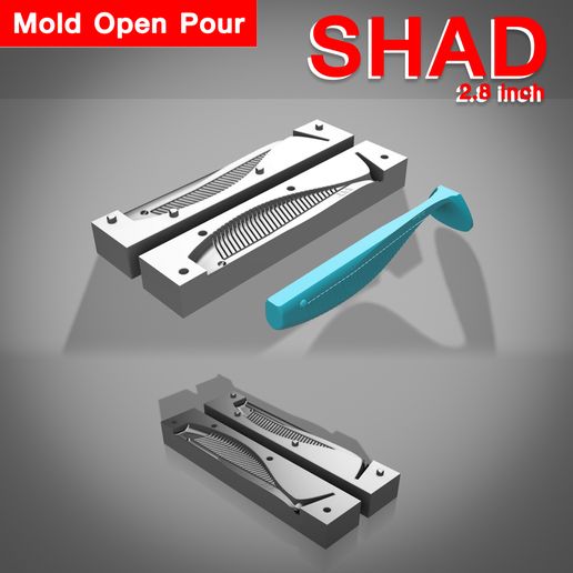 OPEN POUR MOLD Shad 2.8 inch STL, STEP FILE FOR CNC AND 3D PRINT 3D model