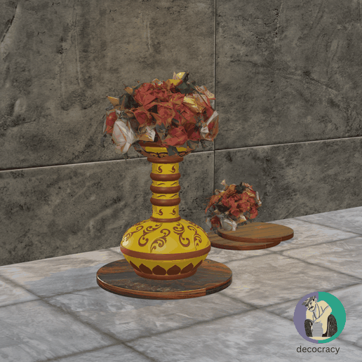 Elegant Tribal Long Neck Flower Vase | Mustard Clay Look | Ancient Indian Decor | Minimalist Vase | 7 Inch | Home Temple or Zen Decor - 3D model önizlemesi