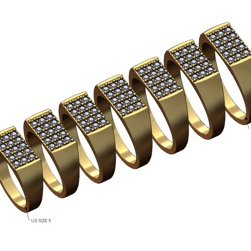 Iced rectangular signet ring Us sizes 5to9 3D print model 3D model