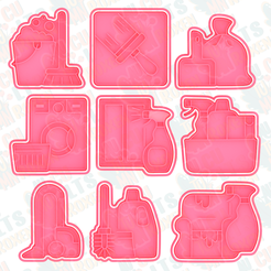 Cleaning-service-cookie-cutter-set-of-9.png 3D-Datei Ausstechformen für den Reinigungsdienst, 9 Stück *・3D-druckbares Modell zum Herunterladen