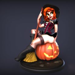 WitchPinup_Pumpkin_Render01.jpg Witch Pinup - Pumpkin 3D print model
