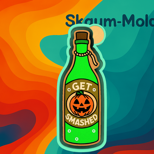 🎃🍾 Get Smashed Halloween Bottle Mold – Freshie, Ornament, Resin & Candle Mold - 3D model önizlemesi