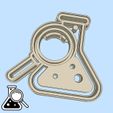 34-2.jpg Science and technology cookie cutters - #34 - scientific research (conical / Erlenmeyer flask with magnifying glass)