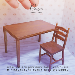 IKEA-JOKKMOKK-TABLE-MINIATURE-TABLE-7.png STL file Miniature IKEA-Inspired Jokkmokk Table and Chair, Miniature Furniture Chair, Dollhouse Table・Template to download and 3D print