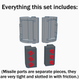 Everything this set includes: (Missile parts are separate pieces, they are very tight and slotted in with friction.) Weaponized Gas Tanks for Legacy Laser Optimus Prime