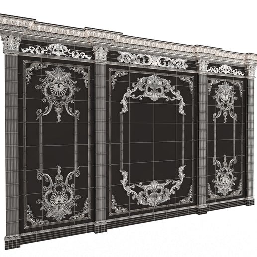 Wireframe-Low-Boiserie-Classic-Panels-03-2.jpg Fichier 3D Boiserie Classique Panneaux et Artisanat Décoratif Bois 03・Design pour imprimante 3D à télécharger, Caspian3DWorld