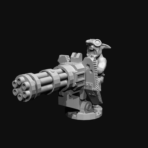 Extremely mad grot on mounted dakka gun