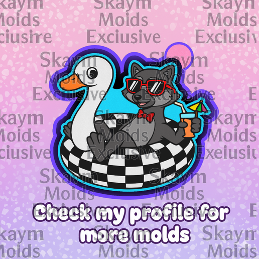 🦝🌊 Poolside Raccoon checkered Floaty – Freshie, Resin & Candle Mold ✨
