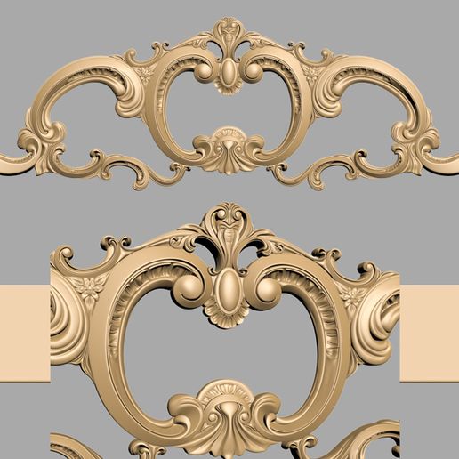 Ornate Rococo Bed Headboard Crown - Carved Hollow Cartouche Medallion 3D Model STL