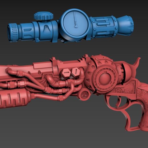 steampunk_pistol.jpg Файл 3D Пистолет в стиле стимпанк 3d печать 100 мм・Модель 3D-принтера для скачивания, dextraguy