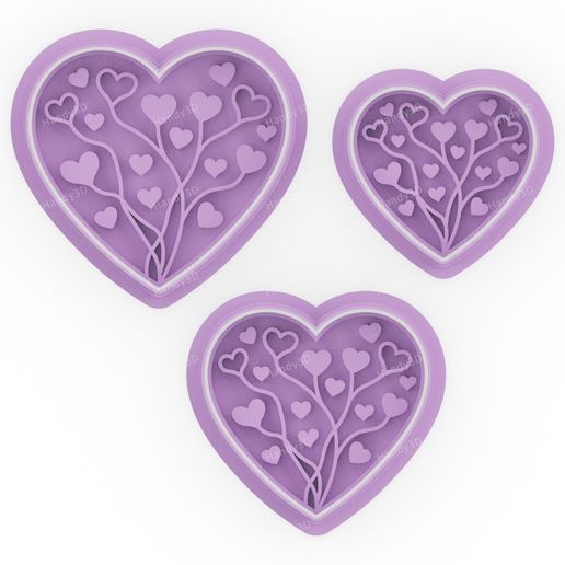 Heart Branches Cookie Cutter & Stamp Set – 3 Sizes