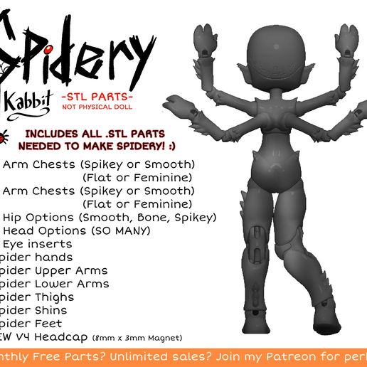 🕷️ [KABBIT BJD] - Spidery Kabbit Ball Jointed Doll - (For FDM or SLA ...
