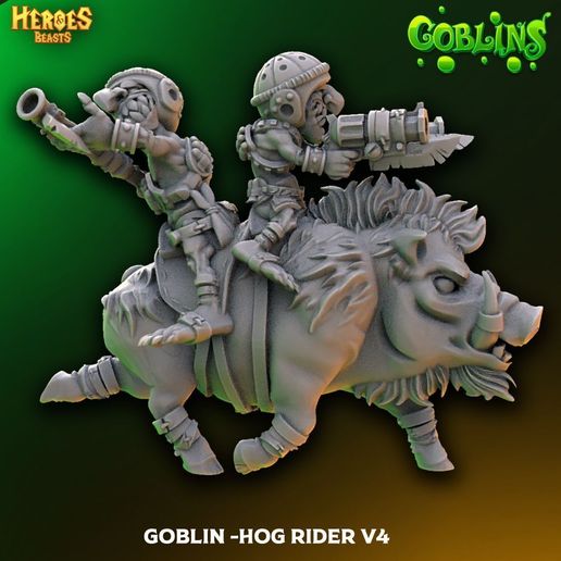 Goblin Hog Rider v4 — Mounted Goblin — 32mm Pre-Supported Fantasy STL