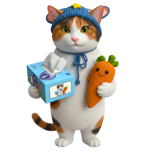 Cute Cat with Winter Hat and Carrot Toy
