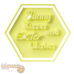 Bunny-kisses-and-easter-wishes-1.png Archivo STL Cortador y sello de galletas de Pascua・Diseño para descargar y imprimir en 3D, CookieWorld