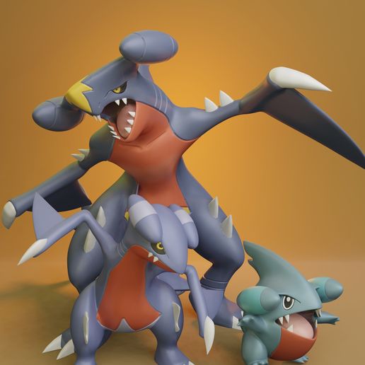 Gible, Gabite and Garchomp(2 different poses each) 3D model