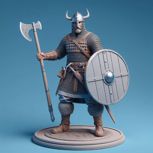 3669 Viking Warrior in Full Armor 3D Model, fantasy, knight, dragon, dog, character, monster, gothic, warrior, miniature, minimalist, magic, collectible, figurine, skull, skeleton, STL