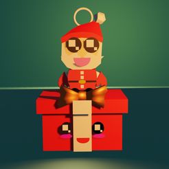 cutesantawithpresent.jpg Cute Santa Clause 3D - Cute / Kawaii Santa / Christmas Decoration / Low Poly - Easy to print [KEYCHAIN VERSION]