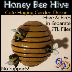 Bee-Hive-IMG.jpg STL file Honey Bee Hive Cute Hanging Spring Time Outdoor Garden Decor・3D printer design to download