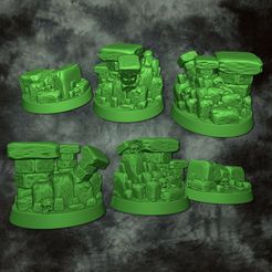bases.jpg Fichier 3D Bases de rochers en ruine de Wargaming avec crânes 32mm・Design pour impression 3D à télécharger