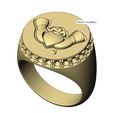 volume0.jpg Diamond halo Claddagh heart crown round signet ring size 9 3D print model