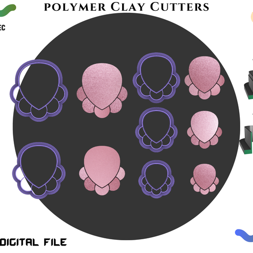 Polymer Clay Cutter *5 size *2 version cut/ Flower/Digital STL File* File For Use In A 3D Printer/EULITEC.COM/CC/COPYRIGHTED LICENSE 3D model