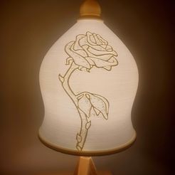 Roselampwithlid.jpg STL file Enchanted Rose in Bell Shaped Jar, Table Lamp Lampshade. Beauty and the Beast.・3D printing idea to download