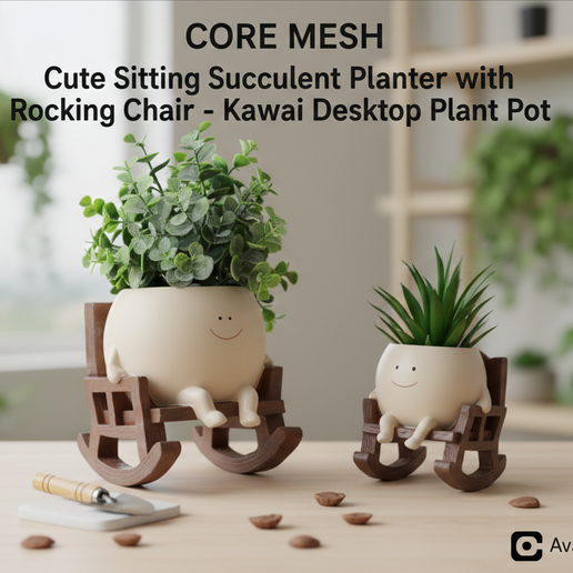 DUO DEAL! Animated Rocking Planter Buddy - 3D Printable Succulent Vase & Miniature Chair