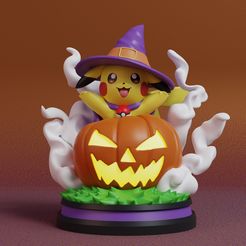 pikachu-figure-render.jpg Fichier STL Pokemon - Figurine sorcière Pikachu・Design à télécharger et à imprimer en 3D