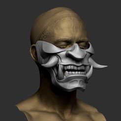2.jpg Download OBJ file Traditional Japanese Hannya Half Mask Oni Half Mask Samurai Mask 3D print model • Object to 3D print, Maskitto