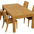 2.jpg Wooden Table & Chairs 3D Model