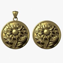 WHITE_RENDER.jpg STL file SUNFLOWER medallion for casting・Template to download and 3D print