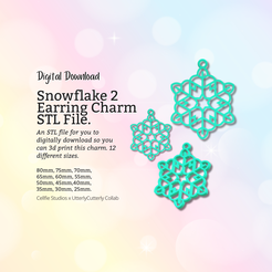 Cover-7.png Снежинка 2 серьги шарм STL файл - цифровая загрузка -12 размеров- ожерелье серьги брелок современный дизайн