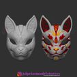 Fox_Mask_no3_06.jpg Japanese Fox Mask Demon Kitsune Costume Cosplay Helmet STL File