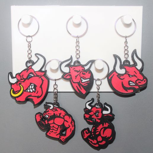 5 Angry Bull Keychains 3D model