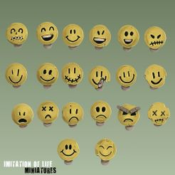 Emoji_Masks_set1.jpg Fichier 3D Têtes de masque Emoji - 20 têtes masculines pour les conversions.・Plan pour impression 3D à télécharger