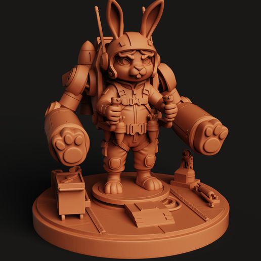 Cyber-Bunny Mech Pilot | Futuristic Rabbit Statue | Sci-Fi Warrior Miniature | Multicolor