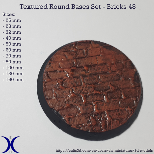 🎲 Round bases set for tabletop, textured: Bricks 48・ STL File for 3D ...