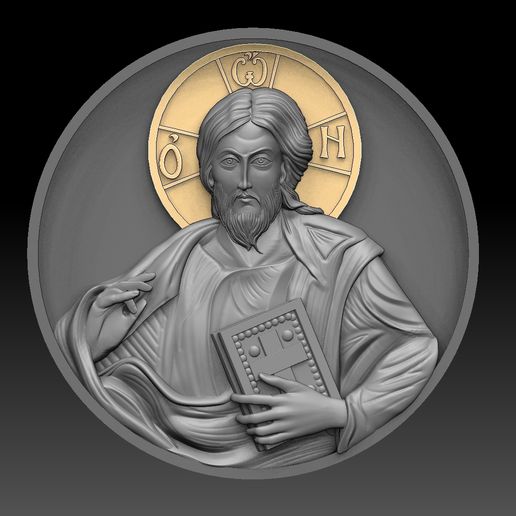 Jesus Christ Pantocrator – Byzantine 3D Round Relief Icon 3D model