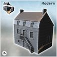 1-PREM.jpg Modern Mansard-roofed building with access staircase and molded balustrade, and double chimneys (17) - Modern WW2 WW1 World War Diaroma Wargaming RPG Mini Hobby