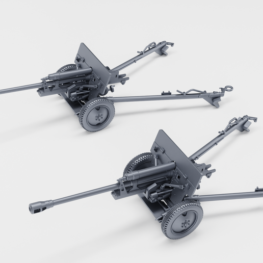 ZIS-2 57mm AT gun + ZIS-3 76.2mm divisional gun + 3 Gunners (USSR, WW2)