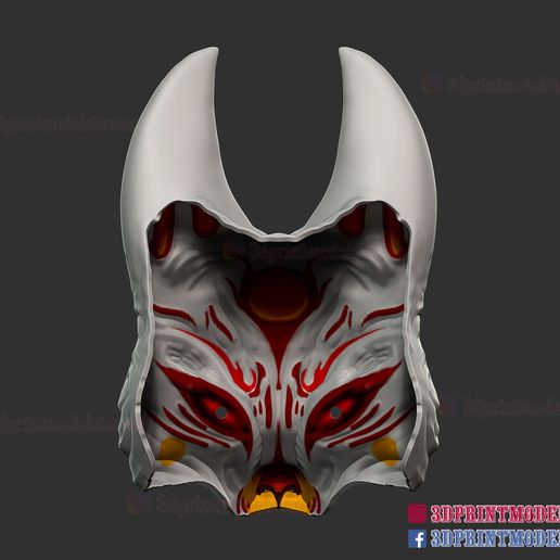Download file Demon Kitsune Fox Mask - Japanese Cosplay Costume • 3D ...