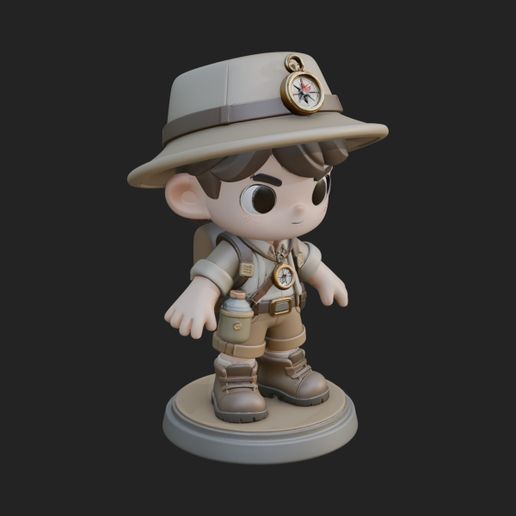 Chibi Safari Explorer Statue Design 10 - 3D Print Model