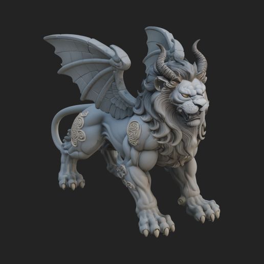 Winged Lion Demon Statue Design 4 - 3D Print Model