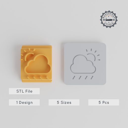 Sunny Stamp Tile Set, 5 Sizes, Perfect for Clay & Cookies, 3D Printed Motif for Soft Materials - 3D model önizlemesi