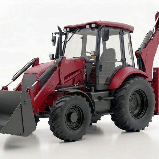 🚜 Industrial Red Backhoe Loader・ STL File for 3D printing・Cults