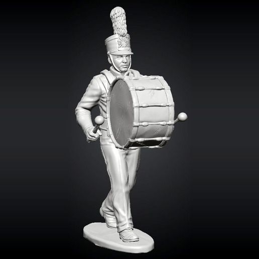 High School Marching Band - Bass Drummer in Plumed Shako
