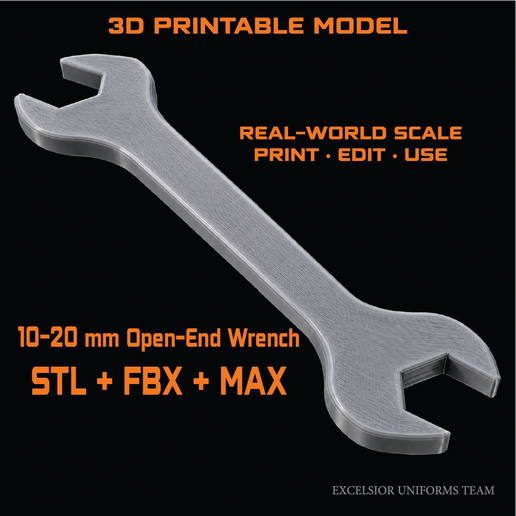 10-20 mm Open-End Wrench 3D Model – STL + fbx + 3dmax Printable